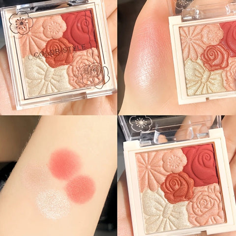 Makeup Blush Palette Natural Contour Highlight Palette Matte Pearlescent Embossed Petal Orange Blush Rouge Petal Blush Palette