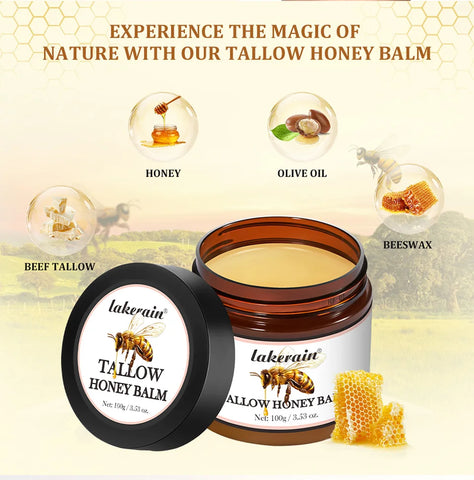 Honey Tallow Balm Beef Tallow Balm Moisturizing Cream for Soft Smooth Skin Handmade All-Natural Moisturizer Antioxidant Skincare