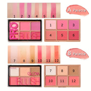 6 Shades Blush-Looking Matte Shimmery Blush Makeup Palette, Contour and Highlight, Long-Wearing, Blendable Makeup Palette