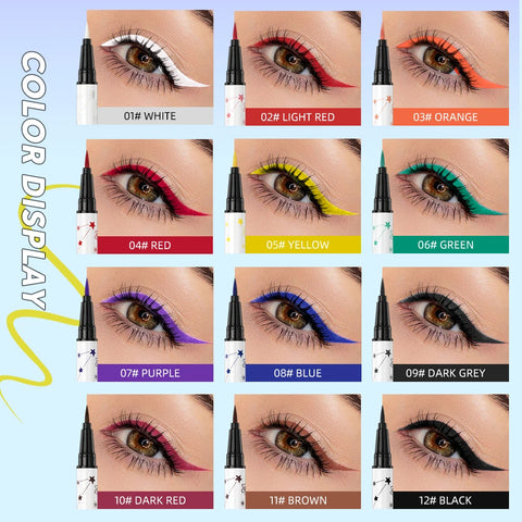 Ultra-Thin Black Eyeliner Pencil Waterproof Long Lasting Smooth 12 Colors Colorful Liquid Eyeliner High Makeup Pigment Eyeliner
