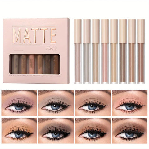 8 Colors Matte Liquid Eyeshadow Neutral Naked Smooth Creamy Eyeshadow Lightweight High-pigmented and Waterproof