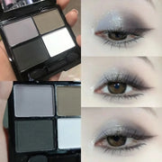 4-Color Eyeshadow Palette Gray & Black Smoky Matte Pearlescent Shimmer Brightening Base Eye Makeup Primer with Application Tool