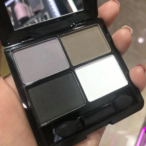 4-Color Eyeshadow Palette Gray & Black Smoky Matte Pearlescent Shimmer Brightening Base Eye Makeup Primer with Application Tool