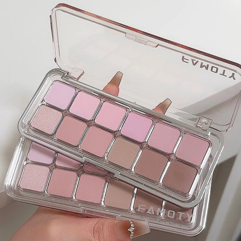 12-Color Low Saturation Eyeshadow Palette All Matte Tea Apricot Eye Makeup Palette Daily Earth Makeup Long Lasting Eye Shadows