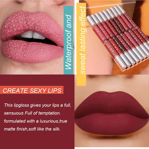 1 Pcs Waterproof Lip Gloss Lipstick Set - Nude, Dark Brown & Matte Red Shades, Long-Lasting 24-Hour Wear, Suitable for All Skin