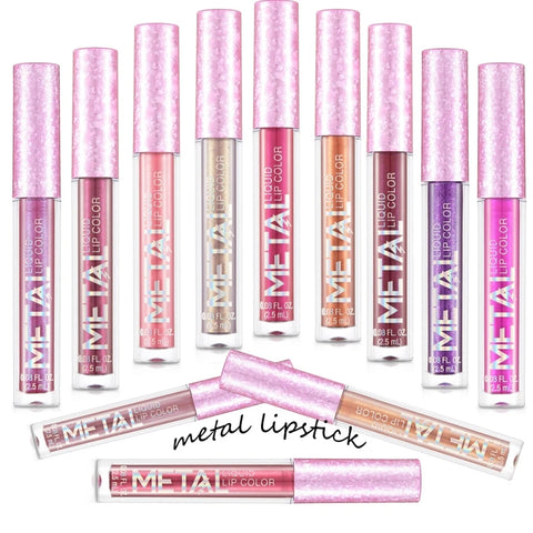 Matte Metallic Liquid Lipstick 12 Colors Waterproof Lasting Glitter Lip Gloss Shiny Shimmer Lip Tint Party Festival Lips Makeup