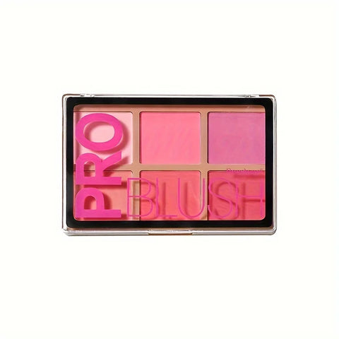 6 Shades Blush-Looking Matte Shimmery Blush Makeup Palette, Contour and Highlight, Long-Wearing, Blendable Makeup Palette