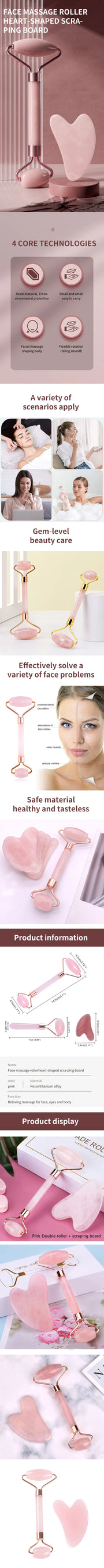 Gua Sha Set - Facial Massager & Roller Tool Kit, Double Sided Stone Scraping Board for Skin Care, Spa, Relaxation