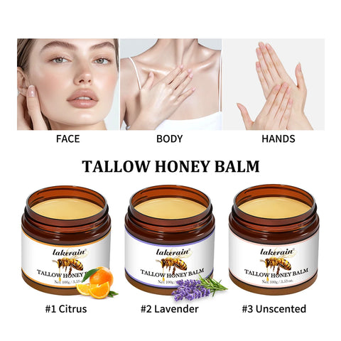 Honey Tallow Balm Beef Tallow Balm Moisturizing Cream for Soft Smooth Skin Handmade All-Natural Moisturizer Antioxidant Skincare