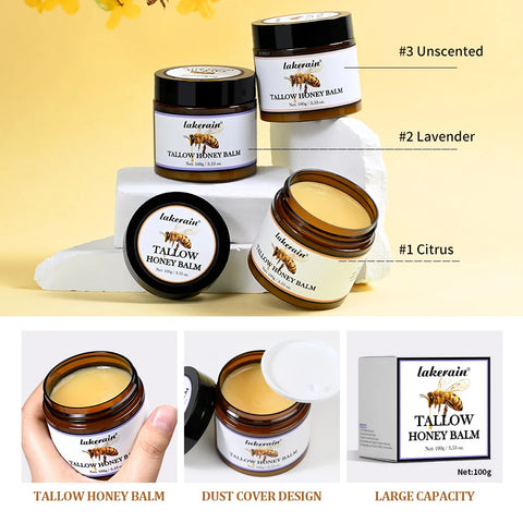 Honey Tallow Balm Beef Tallow Balm Moisturizing Cream for Soft Smooth Skin Handmade All-Natural Moisturizer Antioxidant Skincare