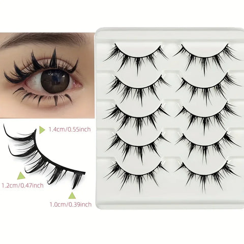 Anime-Inspired False Eyelashes, 5 Pairs Cartoon Eye Faux Lashes, Dramatic Look Demon Style, Volumizing & Lengthening