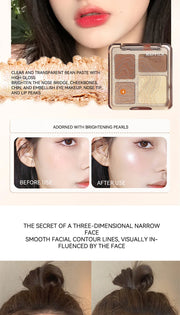 MAFFICK 4-Color Contour Palette:Matte Brightener, and Shimmer Highlight-Versatile Multi-Use Palette for Eye Shadow, Contouring,