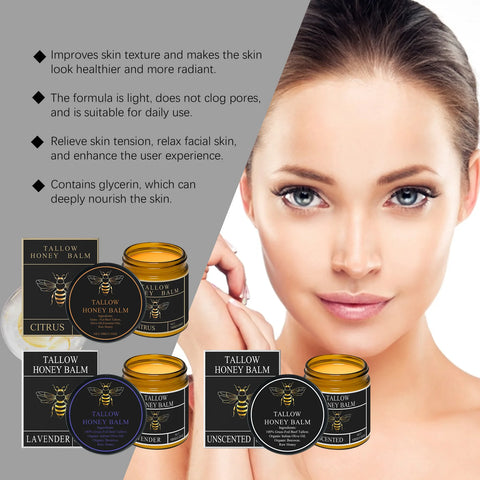 Beef Tallow Honey Balm Deeply Nourishing Moisturizing Skin Barrier Repair Care Natural Organic Grass Fed Beef Tallow Balm 100g