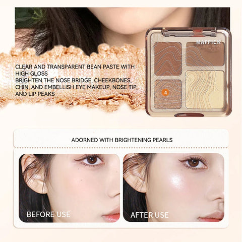 MAFFICK 4-Color Contour Palette:Matte Brightener, and Shimmer Highlight-Versatile Multi-Use Palette for Eye Shadow, Contouring,