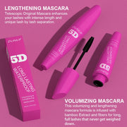 24H Wear Volumizing Mascara 5D Waterproof Lengthening Eyelash Cream For Thicker Fuller Lashes No Clumping