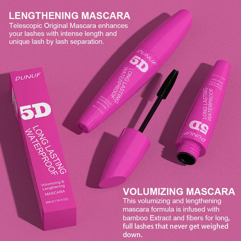 24H Wear Volumizing Mascara 5D Waterproof Lengthening Eyelash Cream For Thicker Fuller Lashes No Clumping
