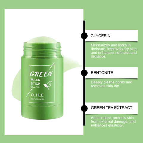 Face Clean Mask Green Tea Cleansing Stick Mask Smear Acne Shrink Blackhead Moisturizing Deep Cleansing Mask Film 40g Pores
