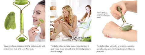 Gua Sha Jade Roller Facial Tools Face Roller and gua shua Set for Puffiness and Redness Reducing Skin Care Gift for Women Green