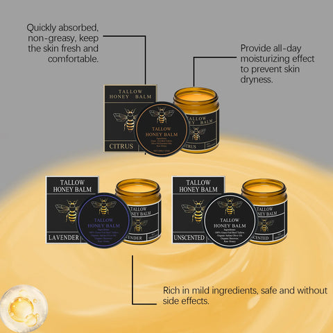 Beef Tallow Honey Balm Deeply Nourishing Moisturizing Skin Barrier Repair Care Natural Organic Grass Fed Beef Tallow Balm 100g