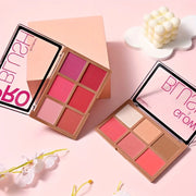 6 Shades Blush-Looking Matte Shimmery Blush Makeup Palette, Contour and Highlight, Long-Wearing, Blendable Makeup Palette