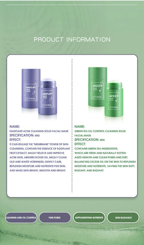 Solid facial mask Stick Green Tea Honey Peach Cleaning Pore Moisturizing Long Charcoal Eggplant Mud Film