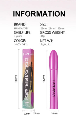 10 Colors Waterproof Volumizing Mascara Smudge-Proof Curling Long-Lasting Sapphire Blue Pink Mascara for Eye Makeup Cosmetics