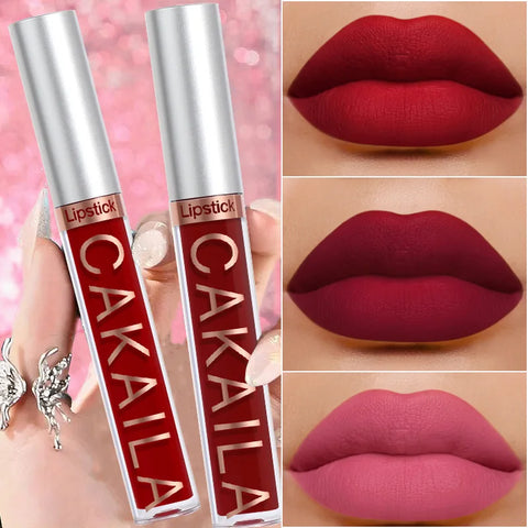1 Pcs Waterproof Lip Gloss Lipstick Set - Nude, Dark Brown & Matte Red Shades, Long-Lasting 24-Hour Wear, Suitable for All Skin