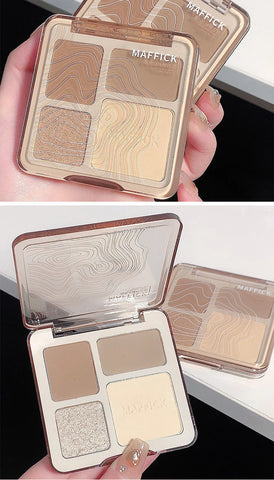 MAFFICK 4-Color Contour Palette:Matte Brightener, and Shimmer Highlight-Versatile Multi-Use Palette for Eye Shadow, Contouring,